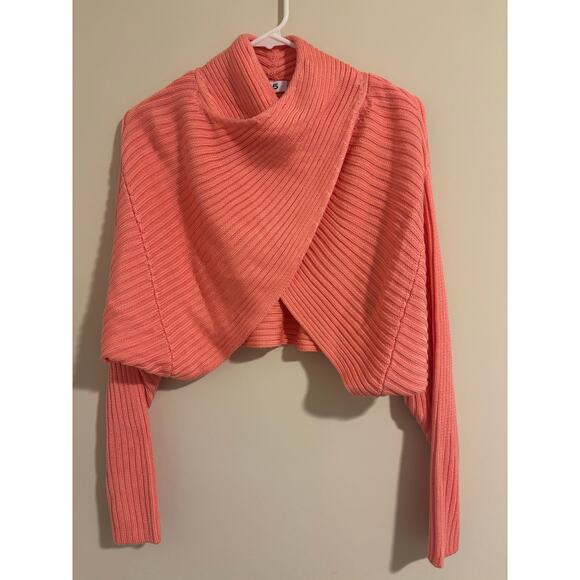 Anthropologie 525 Twist shrug front long sleeve ribbed knit crop sweater sz XS/S - Picture 2 of 12